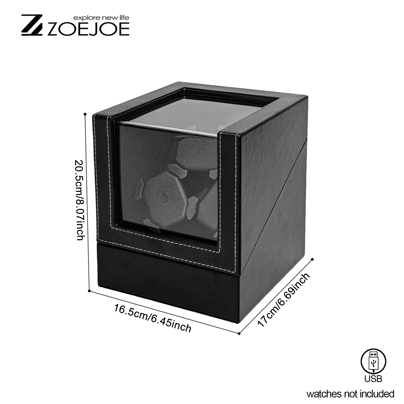 ZOJOE 3+0 Automatic Watch Winder USB, Quiet Leather Watch Winder Box, Watch Storage Display Case With Clear Window