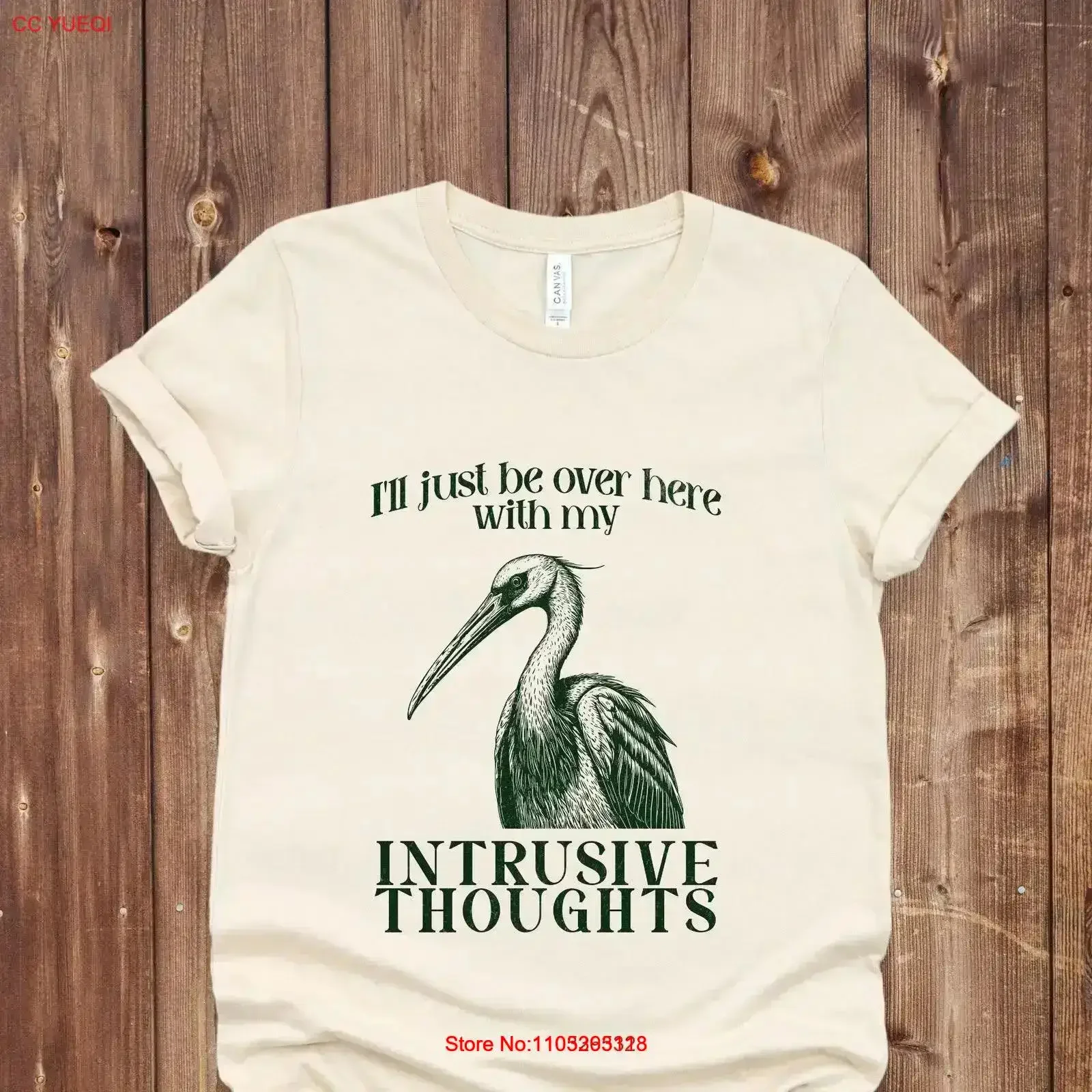 Intrusive thoughts shirt Retro crane graphic weird meme T Inappropriate bird lover tee vintage Washed Stylish Stretched Soft