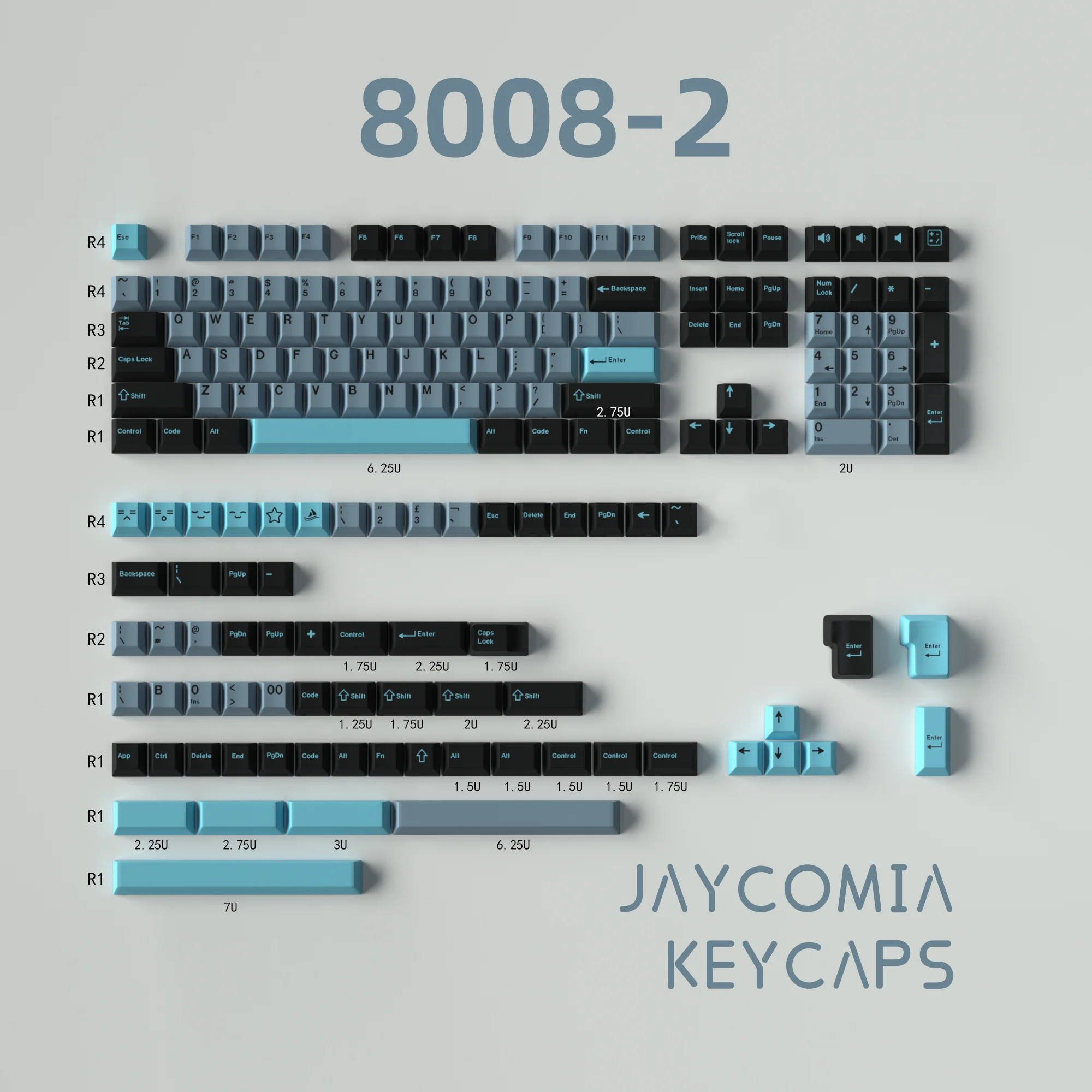 JAYCOMIA 173 keys/set GMK 8008 Cherry Profile Keycap PBT Double Shot With ISO Enter 6U 6.5U 7U Spacebar