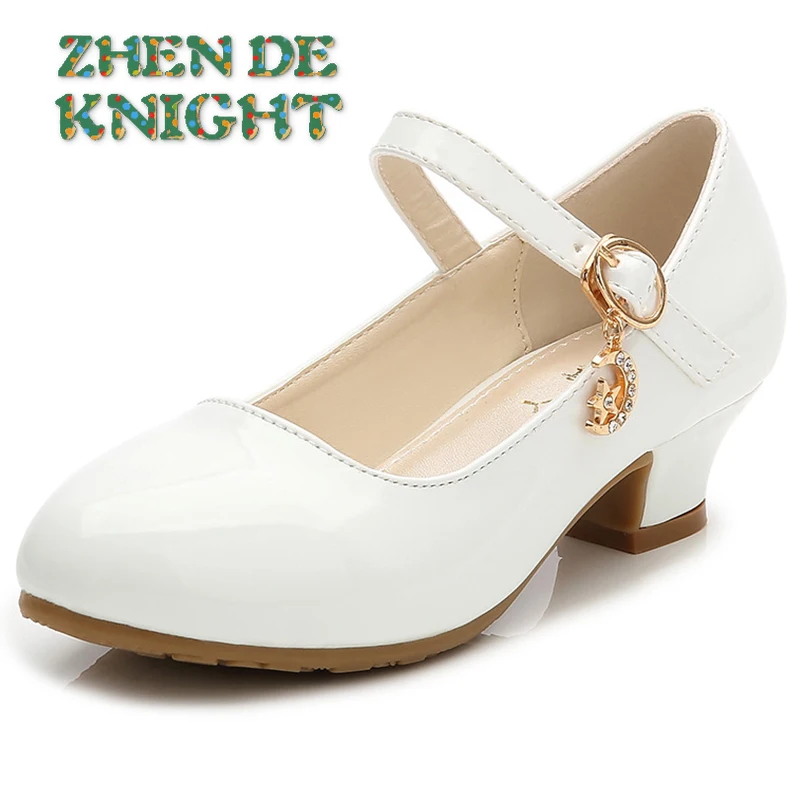 Children Girls Leather Shoes White Princess High Heel Shoes For Kids Girls Performance Dress Student Show Dance Sandals 26-41