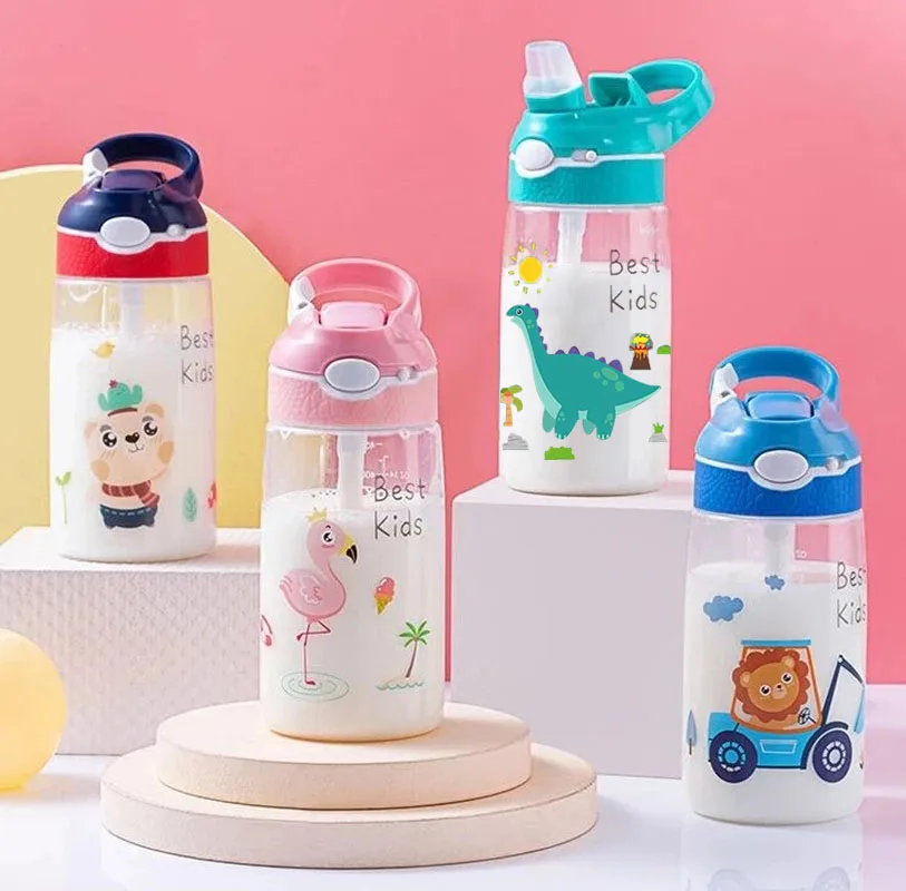 450ml Dinosaur Children's Water Bottle With Straw for Kids School Kids Cup BPA Free Leakproof Plastic Boys girls Water Bottles