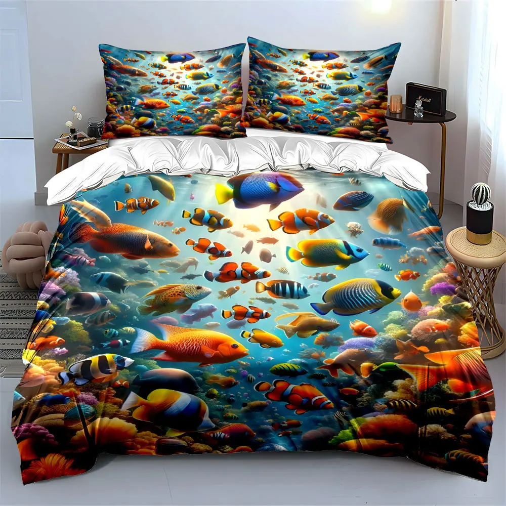 Colorful Underwater World Decor Set Multiple sizes kid's and adults' bedroom Exquisite 3PC bedding set, gift