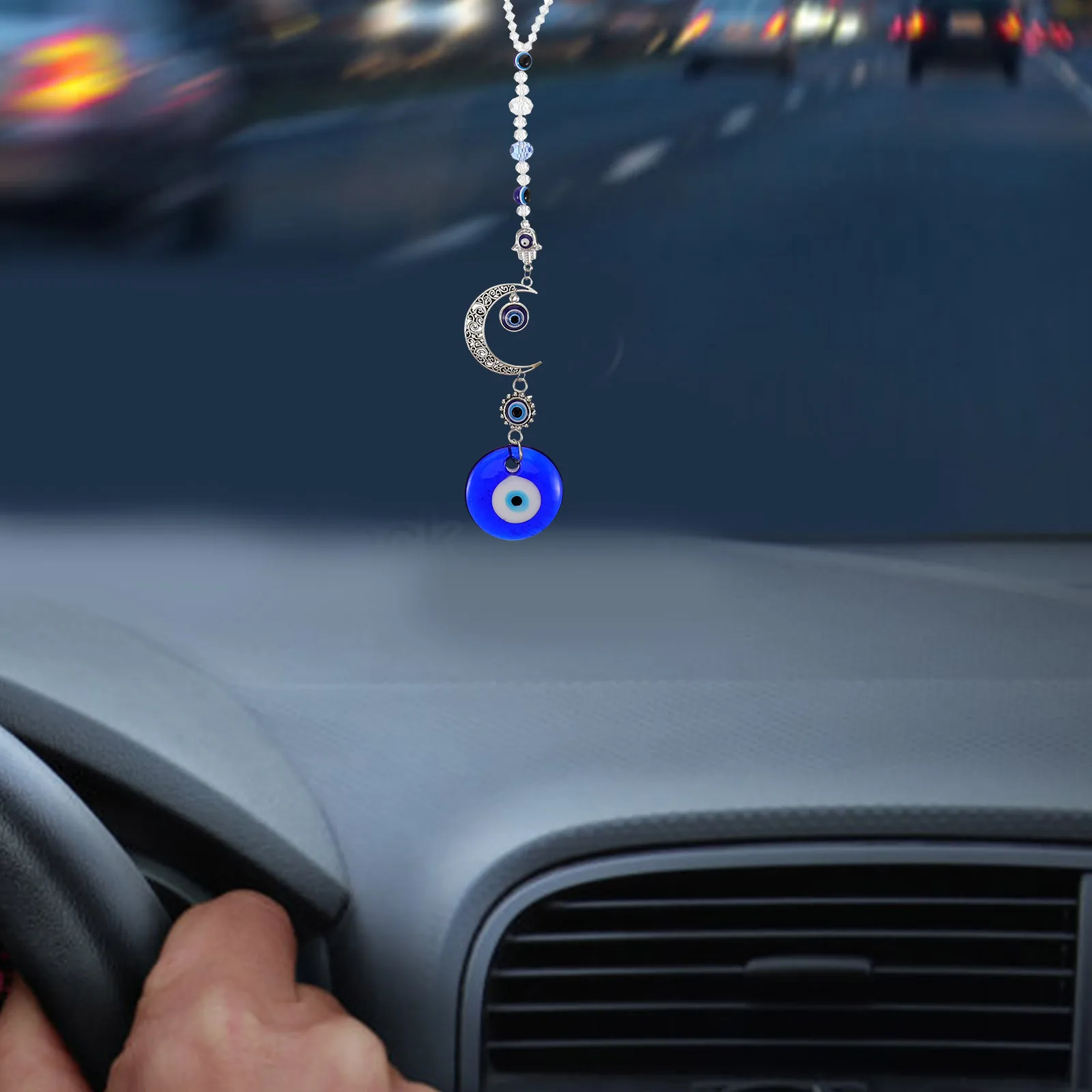 

Evil Eye Car Hanging Rear View Mirror Pendant Crystal Car Accessories Aesthetic Hanging Ornament Rearview Mirror Decor