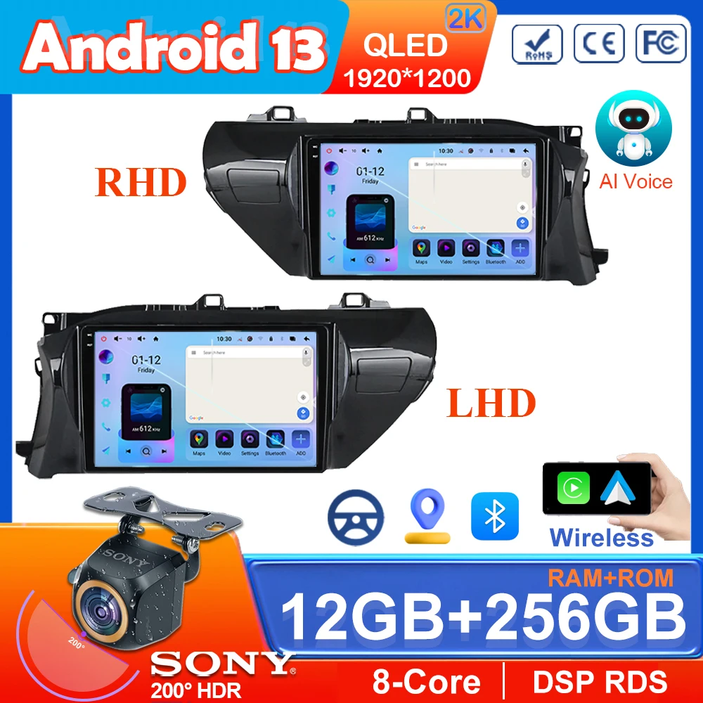 

7862 Android 13 Car DVD Multimedia Player For Toyota Hilux Pick Up AN120 2015 - 2020 LHD RHD Auto Radio Navigation GPS No 2din