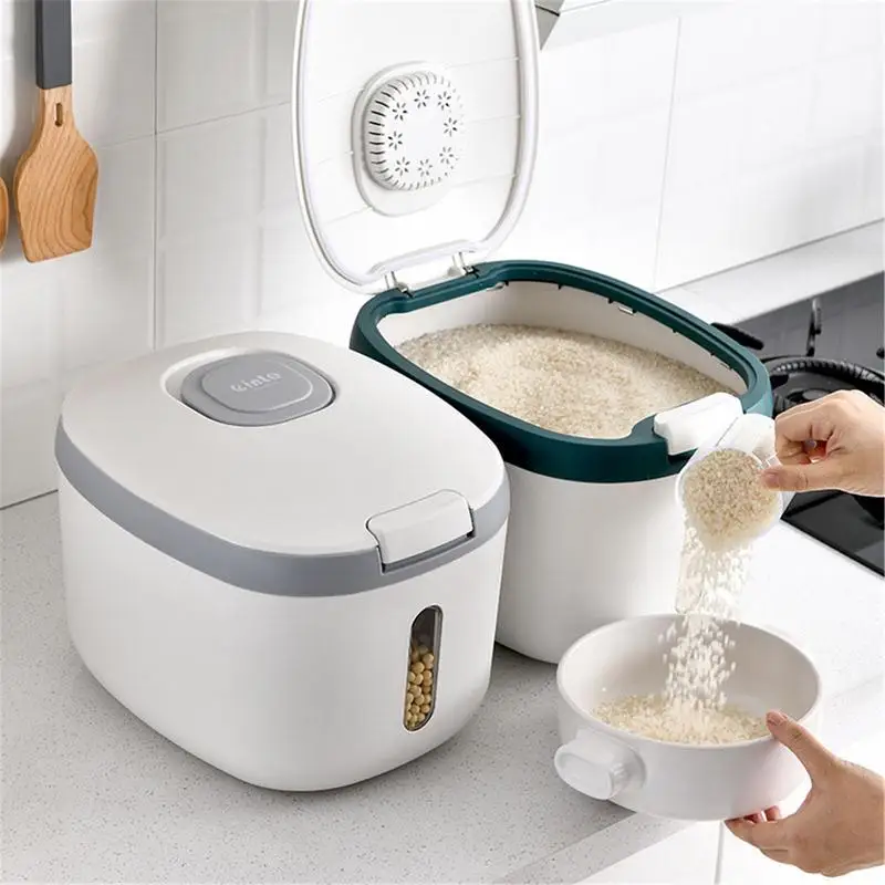 

Kitchen Food Storage Container With Lids Large Capacity Airtight Cereal Dispenser Household Rice Bucket Grain Organizer Pet Food