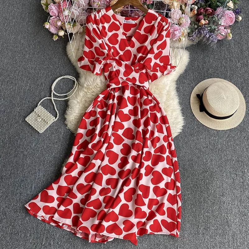 YuooMuoo Chic Fashion Flower Print Women Dress 2024 New Summer Bandage Slim Waist A-line Long Dress Bohemian Female Robe Femme