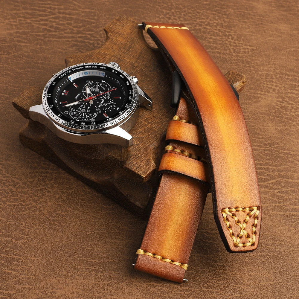 Vintage Genuine Leather Watch Strap 18mm 20mm 22mm 24mm 26mm Men Cowhide Strap Double Layer Handmade Watchband Bracelet