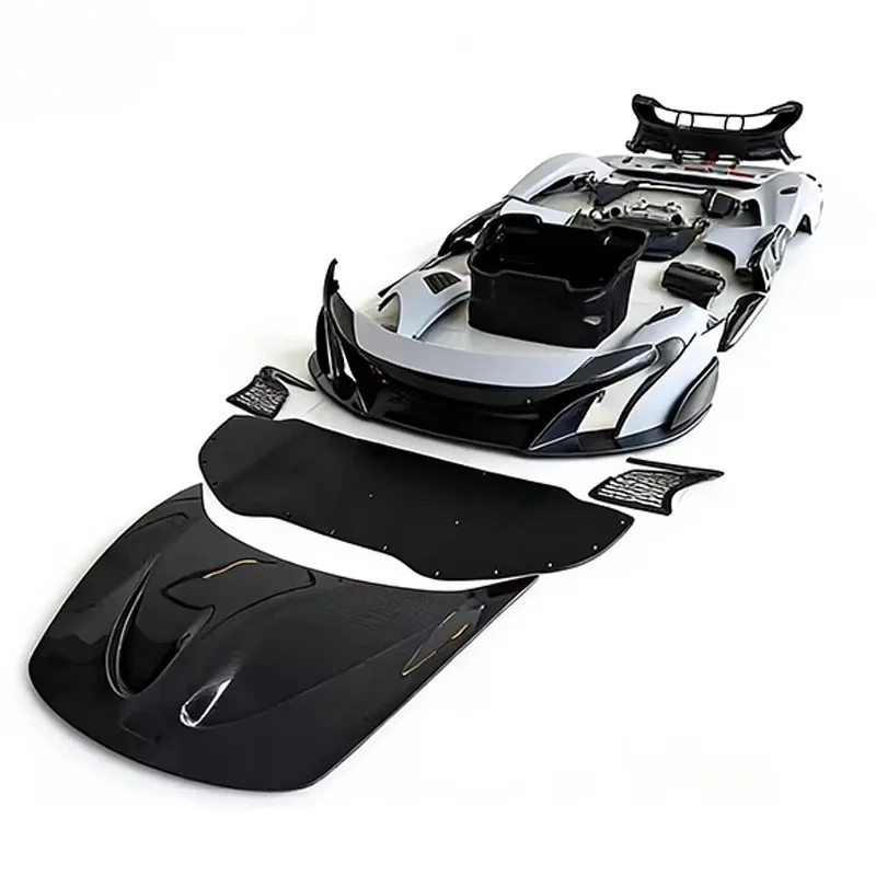 Комплект аэродинамического обвеса в стиле 675LT из полукарбона для McLaren MP4 12C 650S: передний бампер, капот, задний диффузор, крыло