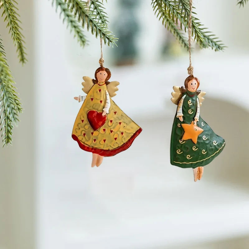 4pcs/set Vintage Angel Hanging Decor Fantasy Wooden Xmas Tree Hanging Ornament 2025 Navidad Decor For Home 2026 New Year Gift