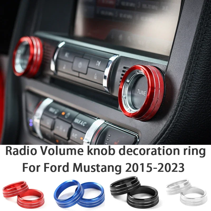 2pcs Center Console CD Radio VOL Adjust Knob Decorative Ring Trim Cover For Ford Mustang 2015 - 2022 Interior Accessories Refit