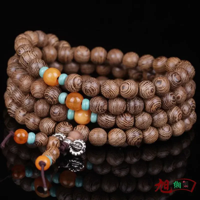 Chicken Wing Wooden Bracelet Black Sandalwood Ebony Rosewood Bead Bracelet Women's 108P 6mm 8mm Hand String Couple Wood Jewelry