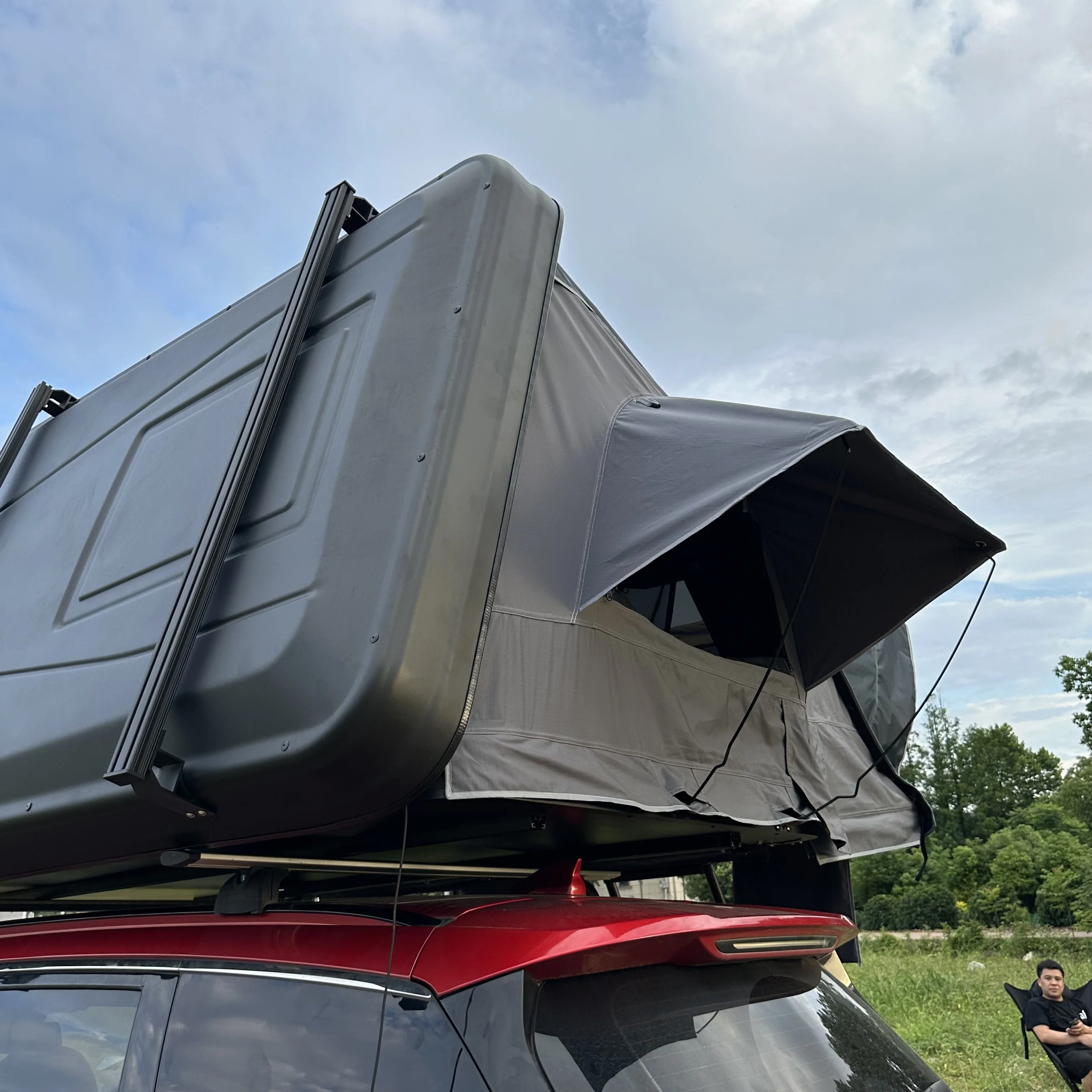 

Customizable 2-3 Person Rooftop Camping Tent Full Size Waterproof Car Tent Aluminum Alloy Hard Shell Canvas for Car Outdoor