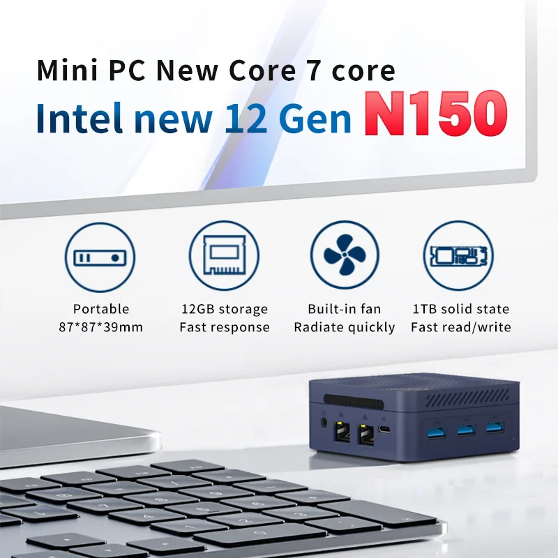 Pokect Computer Windows 11 Linux Pro Alder Lake N150 Intel 12th DDR5 12GB RAM 1TB SSD ROM WiFi 5 BT5.2 Mini PC per ufficio/casa