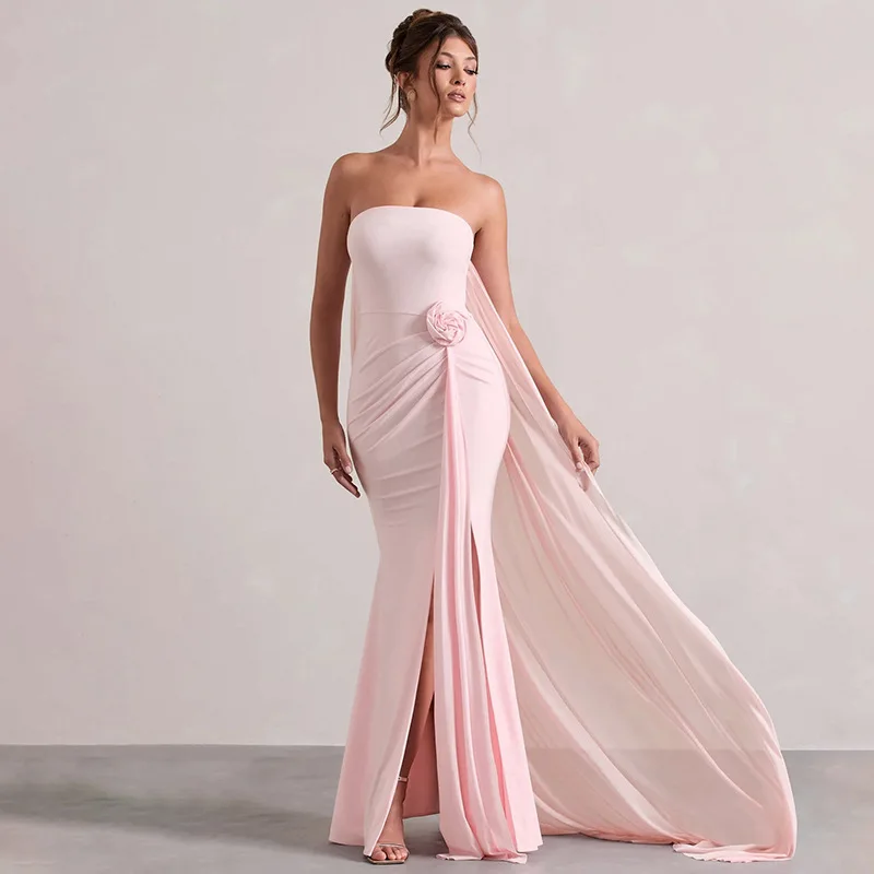 

2026 New Cross-Border European And American Women's Fashion Elegant Solid Color Sexy Strapless Slim-Fit Bodycon Floor-Length