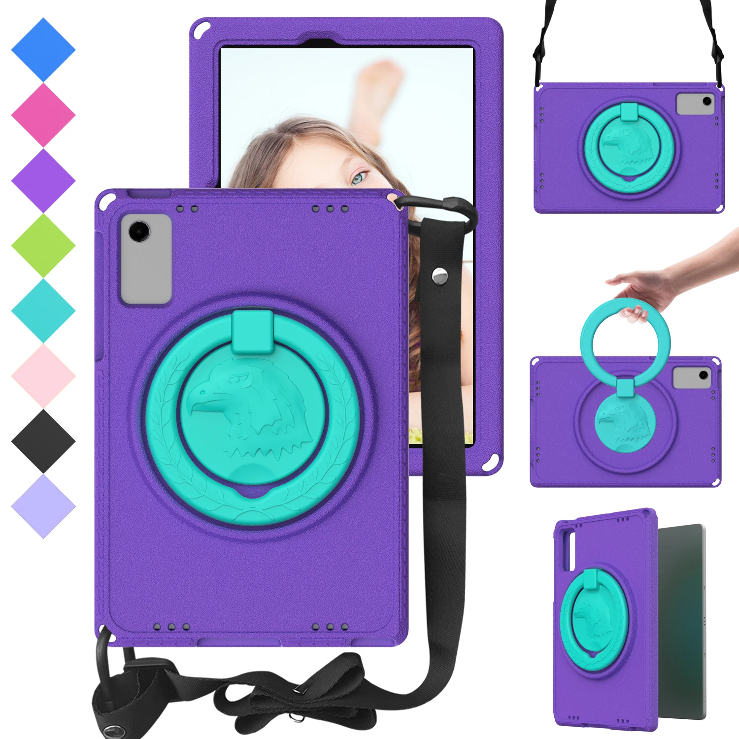 

Kids Friendly Case For Huawei Honor Pad X8a 11 inch 2024 11" EVA Cute Eagle 360 Degree Rotating Stand Cover with Shoulder Straps