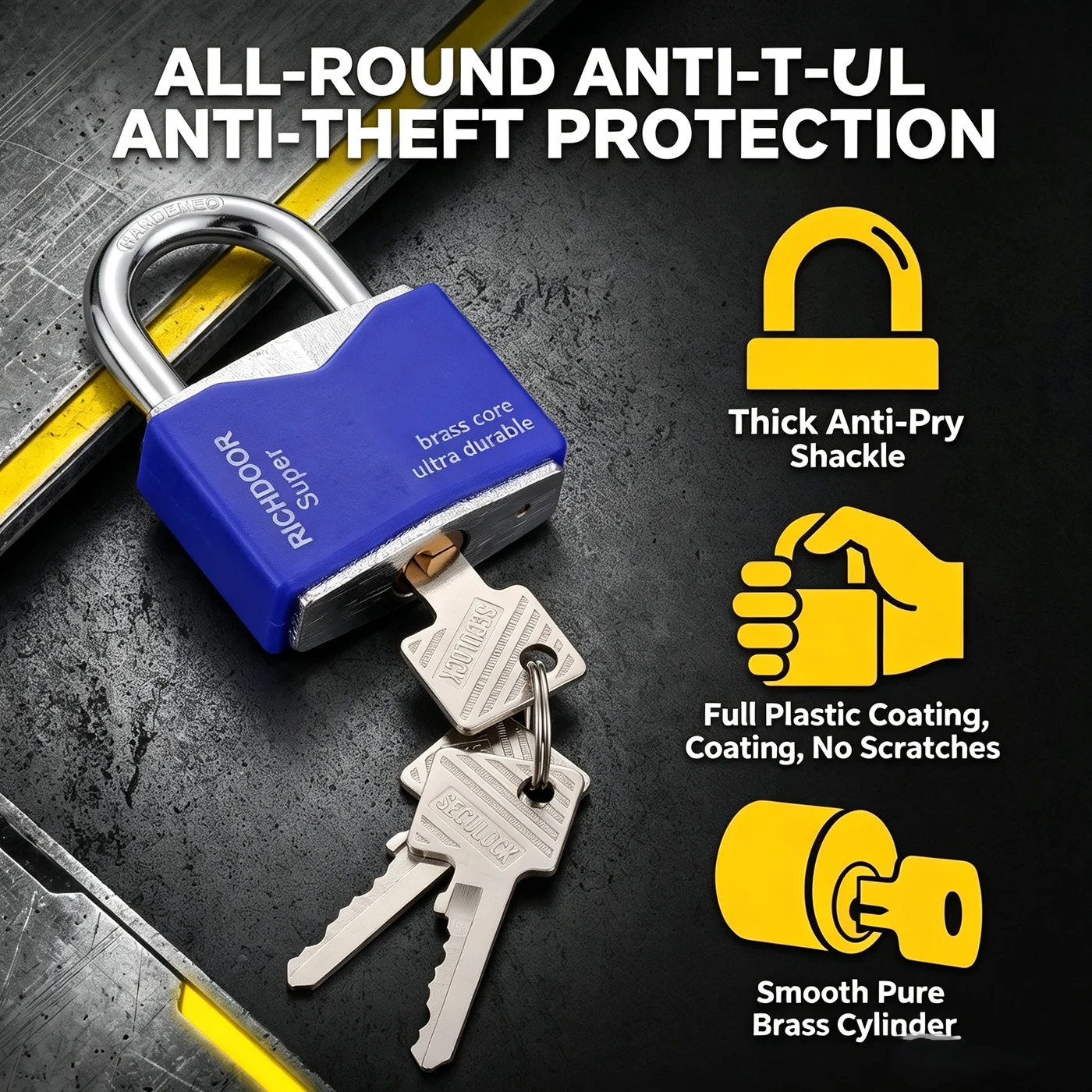 Colorful Padlock with 3 Keys Small Luggage Lock Portable Plastic Covered Metal Padlock for Suitcase Backpack Locker Drawer ﻿