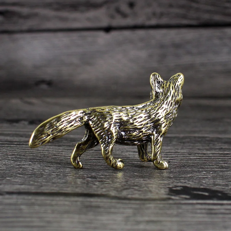 Wolf Cub Action Figures Brass Miniature Ornament Accessories Artware Desktop Car Interior Creative Decor Boys Birthday Present