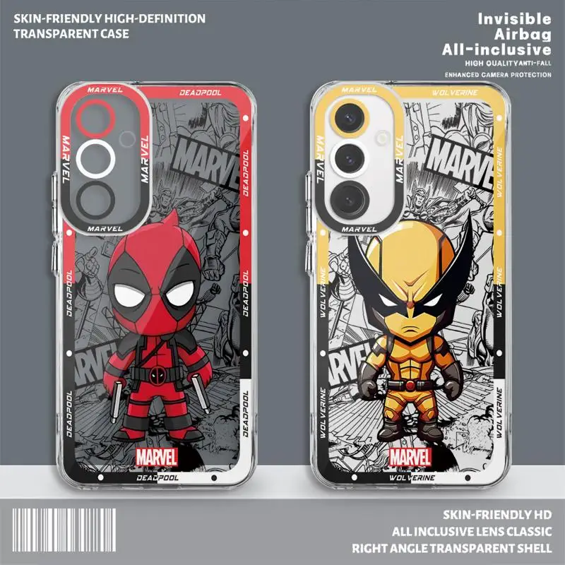 Transparent Soft Case for Samsung Galaxy A35 A55A53 A54 A73 A34 A33 A25 A24 A13 A14 A15 5G Marvel Deadpool Wolverine Cute Cover