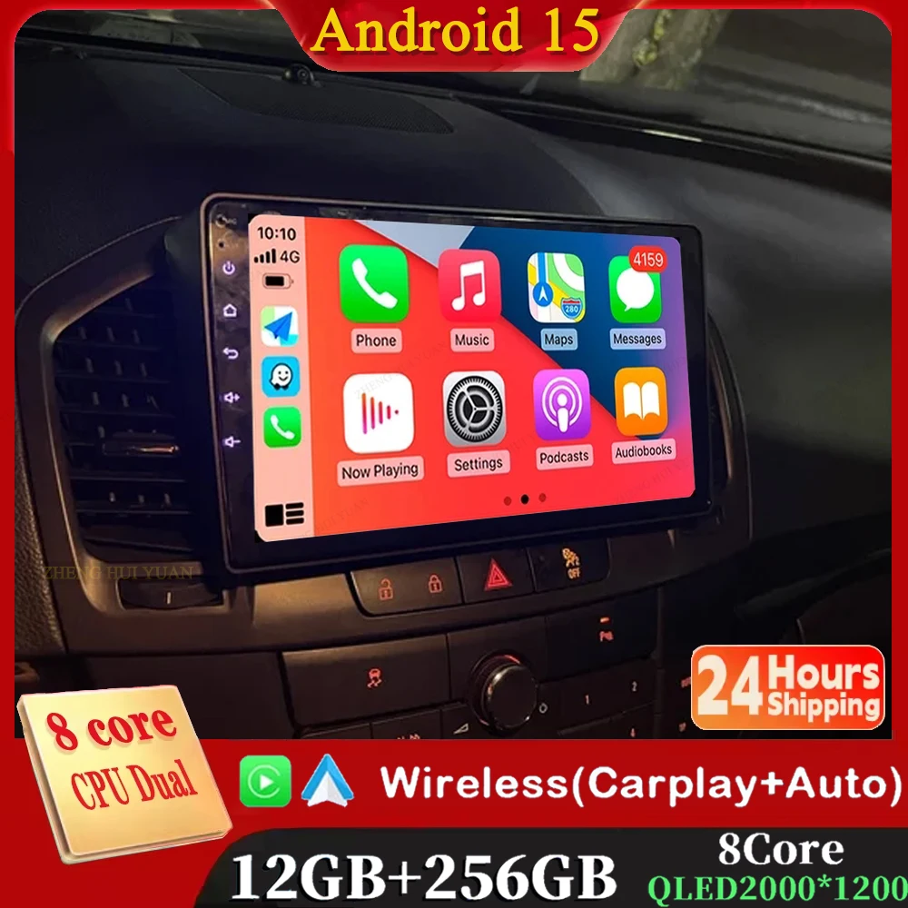 Android 15 12+256GB CarPlay Auto For Buick Regal For Opel Insignia 1 2009 - 2013 Car Radio Multimedia Video Player GPS stereo