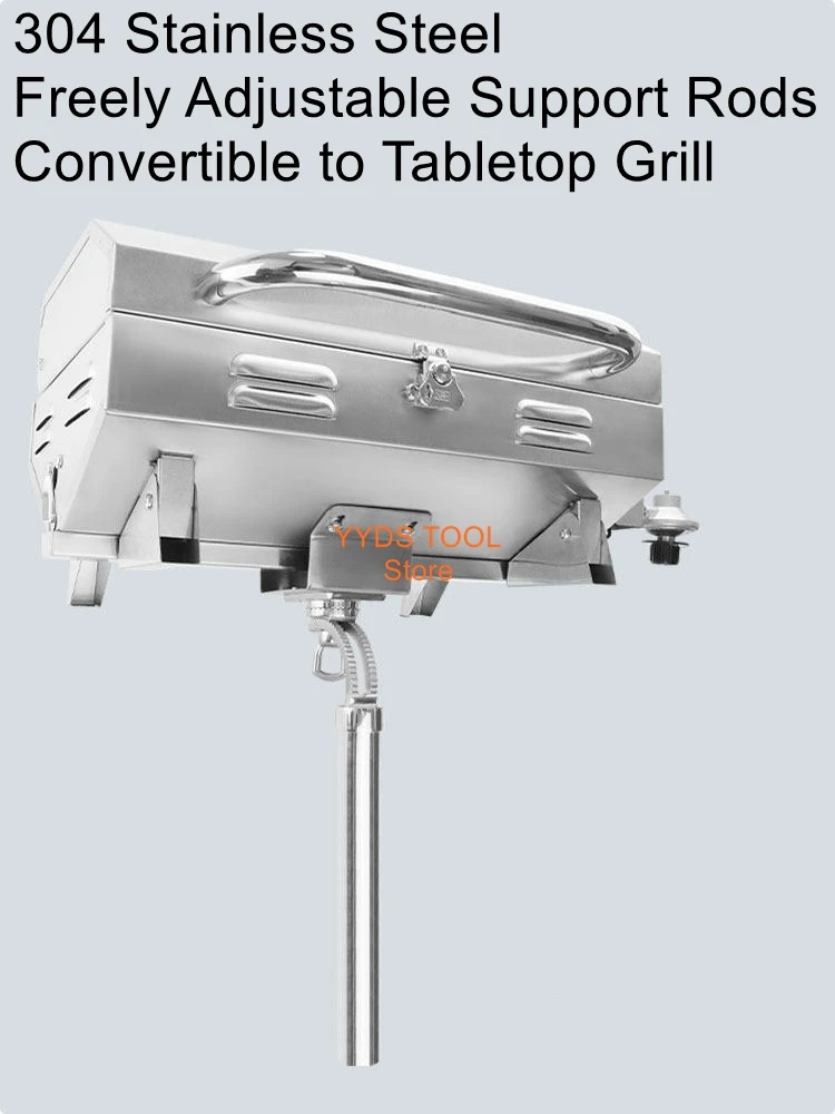 Portable Outdoor Gas BBQ Grill with 304 Stainless Steel, Fish Rod Holder, and American-style Meat Rack for Boats and Yachts