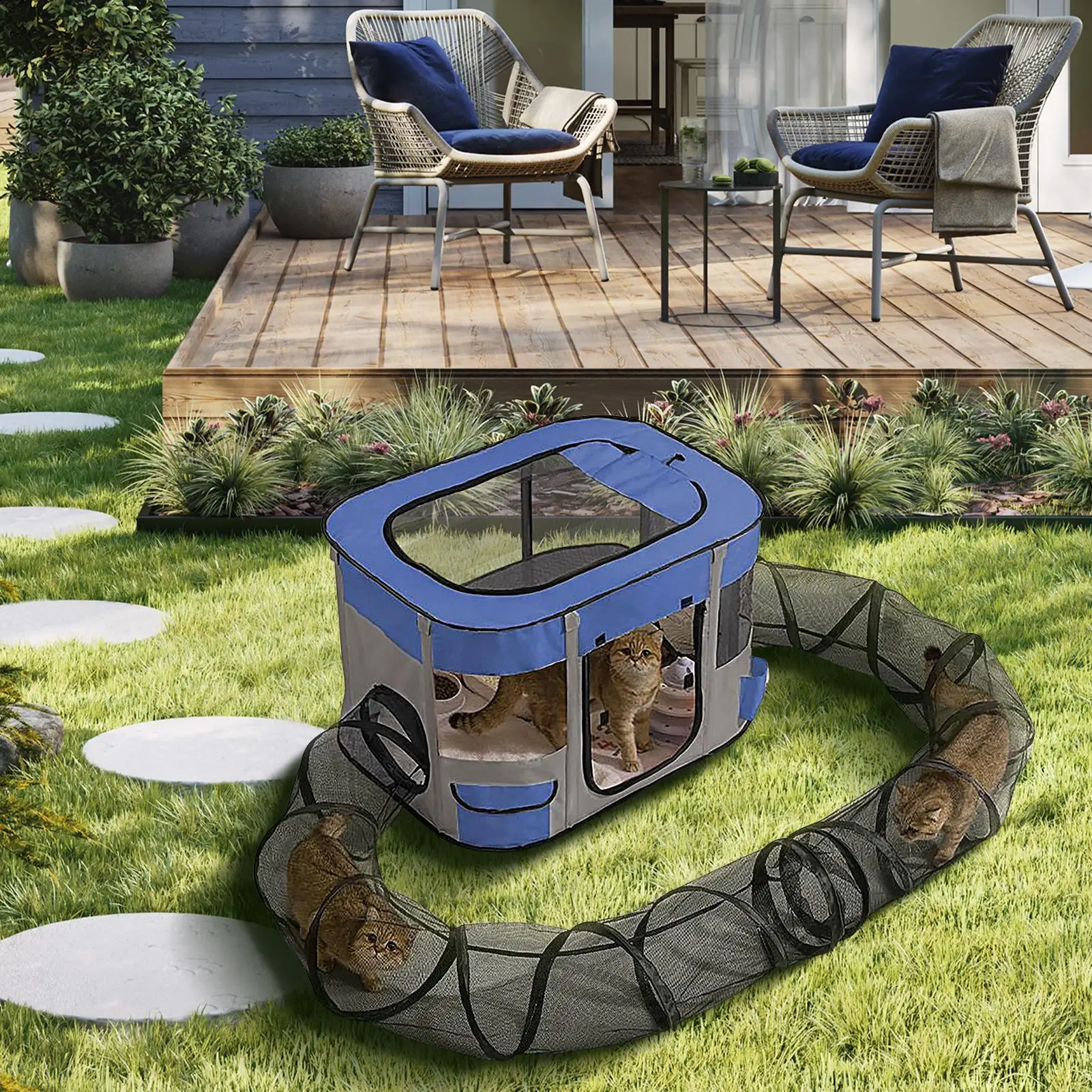 

Cat Enclosure With Tunnel Pet Tunnel Enclosures Outside Playground Easy Setup Kitten Playground Bored Cat Play Toy For Yard