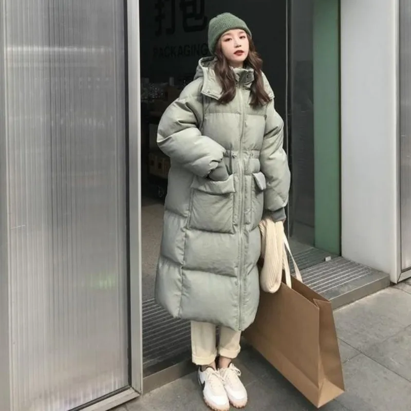 2023 New Women Down Cotton Coat Winter Jacket Female Mid-length Below The Knees Parkas Loose Commuting Outwear Hooded Overcoat