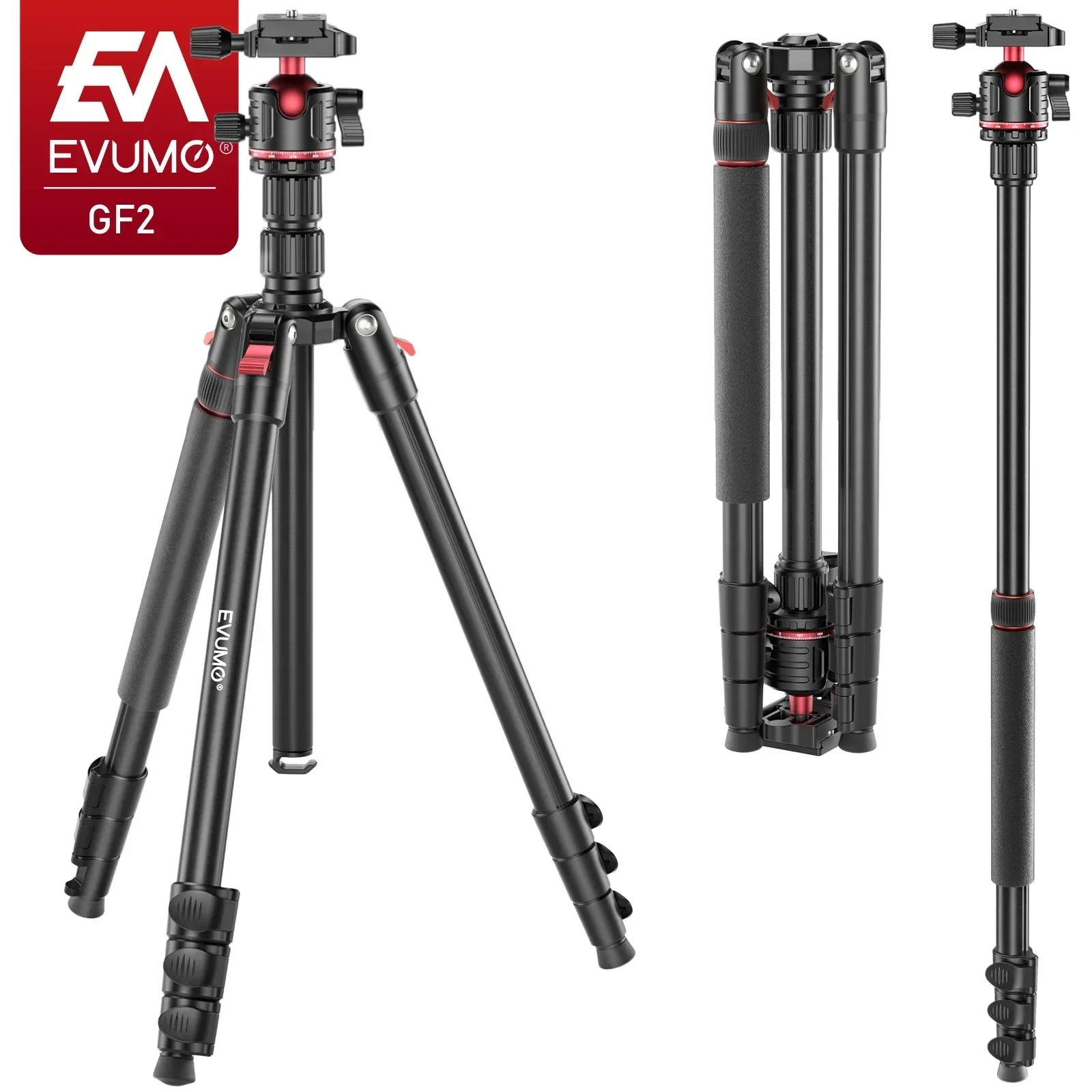 

EVUMO GF2 Travel Tripod 1.73M Aluminum Alloy Camera Phone Lightweight Stand W Arca Swiss Plate 360° Rotatable Ballhead 8kg Load