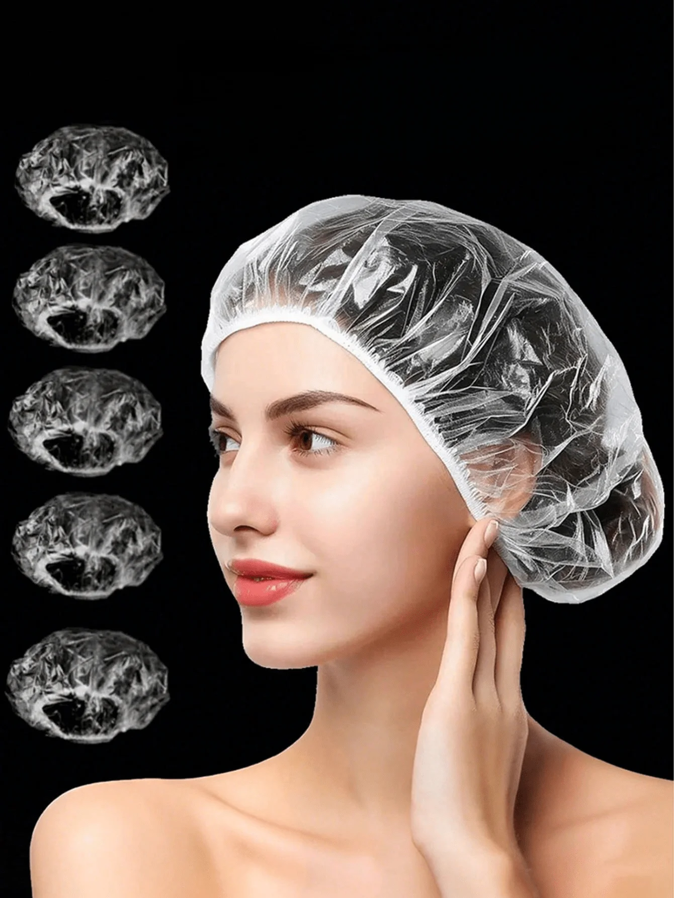5/100/300/500pcsTransparent Disposable Non Wash Shower Cap, Waterproof Elastic Shower Cap, Thick, Large, High Elastic Shower Cap, Used For Bathing And Hair Care, Easy To Carry During Travel Back To School