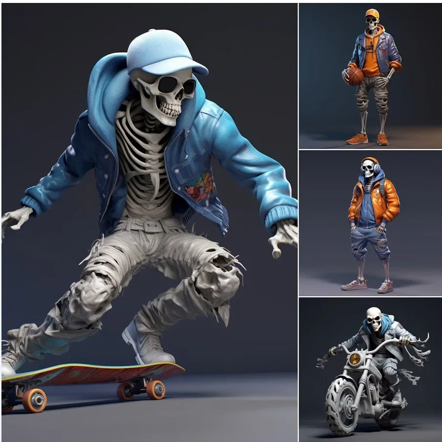 New Halloween skull doll resin decoration motorcycle skateboard style  living room decoration