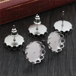 ( No Fade ) 12mm 20pcs Stainless Steel Earring Studs,Earrings Blank/Base,Fit 12mm Glass Cabochons,Buttons;Earring Bezels (T2-30)