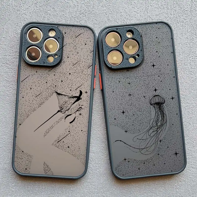 Ocean Animal Cute Dolphin Sea Turtle Painting Phone Case For iPhone 16 15 14 11 12 13 Pro Max Mini 7 8 Plus SE X XR XS Cover