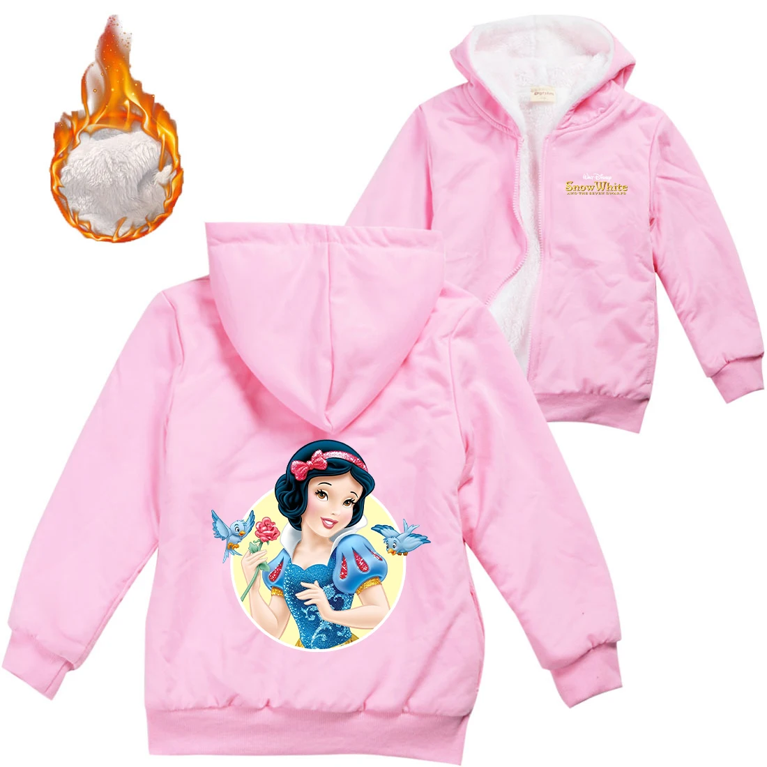 Snow White Princess Warm Winter Jacket For Boys Girls with Zipper Children Hooded Sweater Coat Thicken Kids Outerwear Clothing