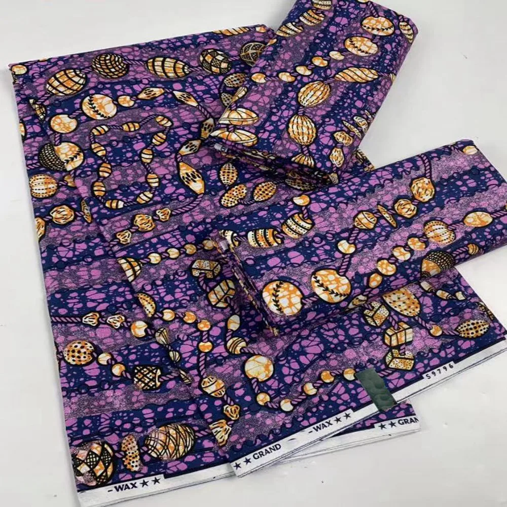 2023 African Glitter Real Wax Fabric Original Batik New Grand Pagne Tissu Ankara Golden Shiny Fashion 6Yards 100Cotton For Sew