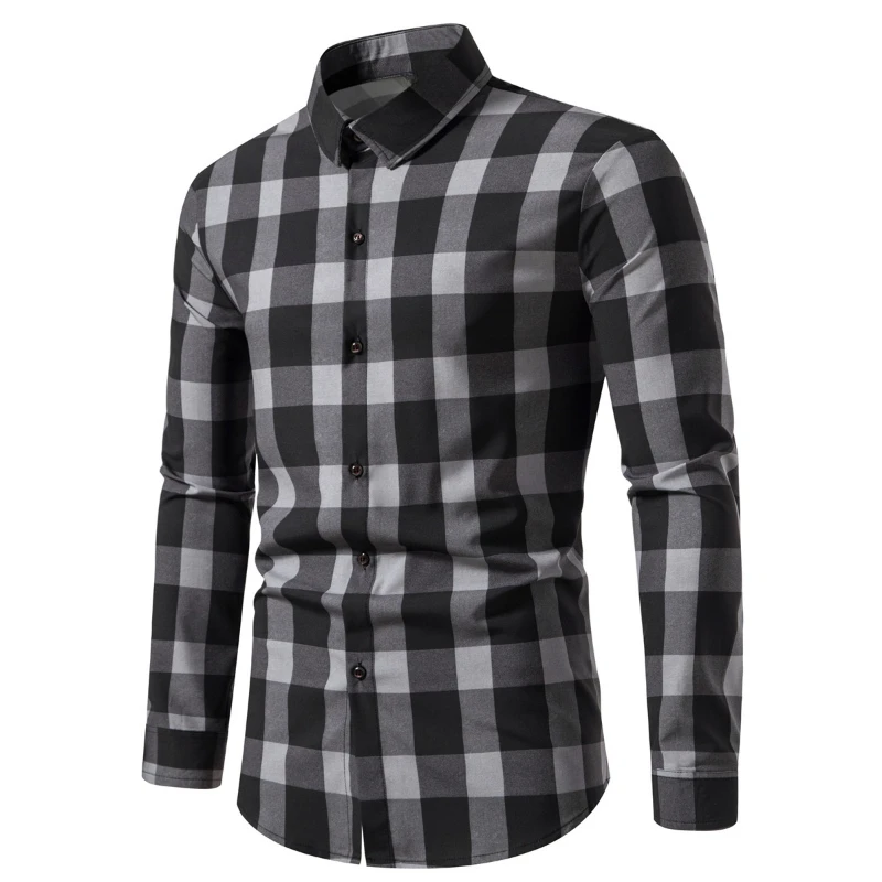 2023 Spring and Summer New Men\'s High Quality Plaid Shirts Loose Business Casual Silk Smooth Shirt Long Sleeve shirts for men