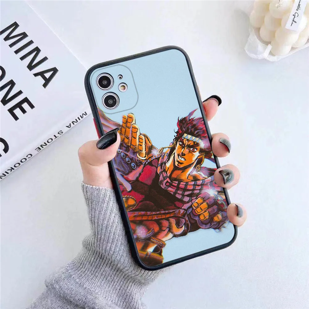 For iphone 16 15 Pro 14 13 12 11 7 8 Plus XSMax XR Joseph Joestar JoJo's Bizarre Adventure Frosted Translucent Black Phone Cases