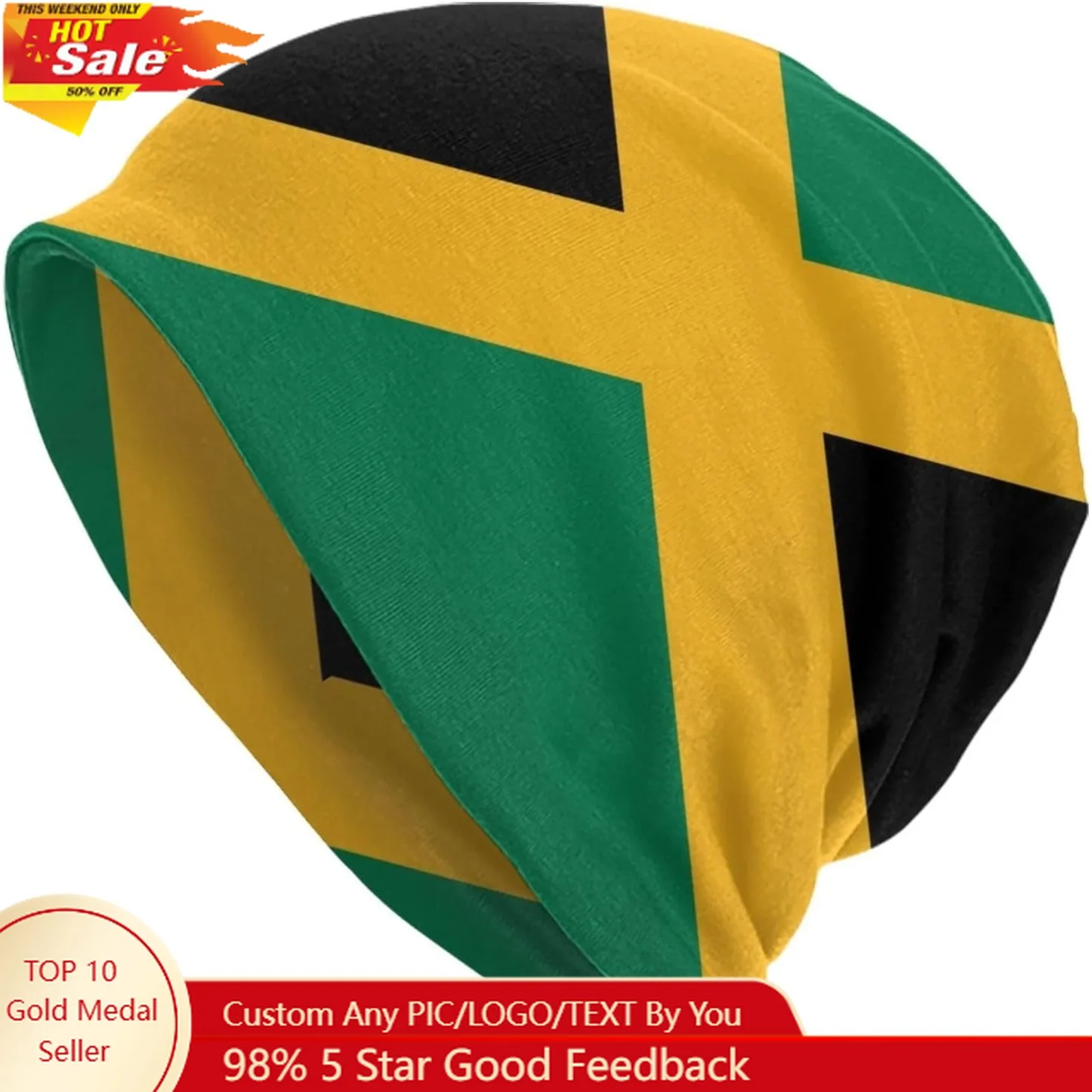 

Jamaica Flag Beanie hat Knit hat Skull Cap Slouchy Warm Headwear for Jogging Cycling Adult Women Men