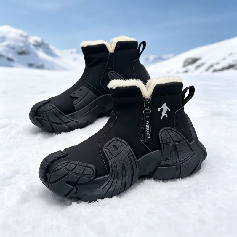 Warme Winterstiefel für Herren, Größen 39-47, mit Fleece-Futter, High-Top, Vielseitig, Runde Zehenkappe, Dicke Sohle, Leichte Baumwollschuhe, Trendige Outdoor-Schneestiefel – Detail 10