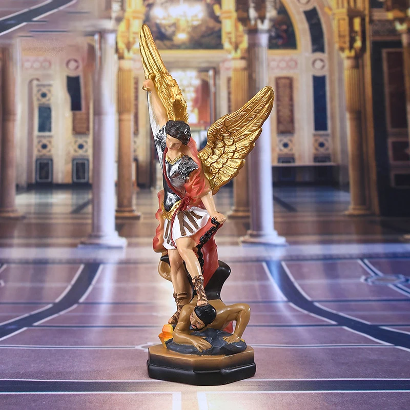 Statue Sculpture St. Michael Archangel Slaying Demon Figurine Resin Ornament Home Office Desk Bedroom Decoration Gift