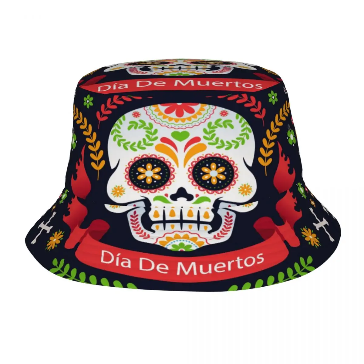 Bucket Hat Unisex Bob Caps Hip Hop Gorros Dia De Muertos Background Summer Panama Cap Beach Sun Fishing Hat