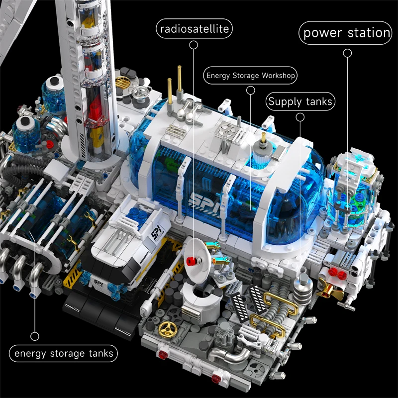 مكعبات بناء محطة طاقة الرياح، قاعدة استكشاف الفضاء، نموذج مزرعة الرياح، ألعاب مجمعة للأطفال، هدية لعشاق الفضاء