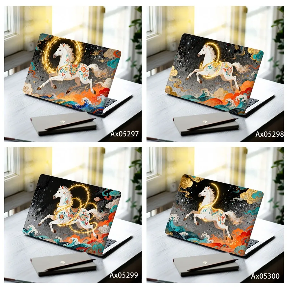 Retro National Trend Golden Horse Laptop Decal Sticker, 2‑Pieces Vinyl Notebook Skin Cover for Laptops Anti‑Scratch Renovation