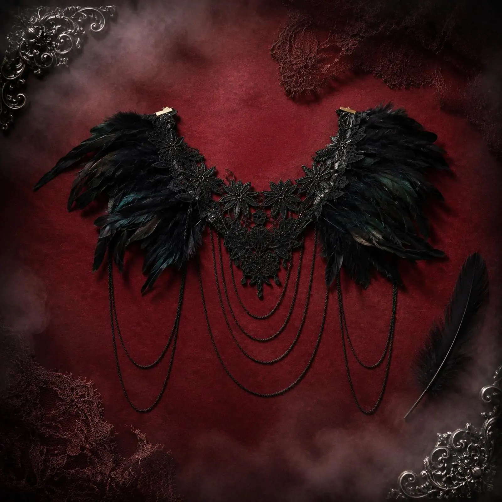 Lace Feather Shawl Darkly Romantic Aesthetic Feather Shoulder Cape Embroidered Party Cape Lightweight Dress-up Item Soft Feel