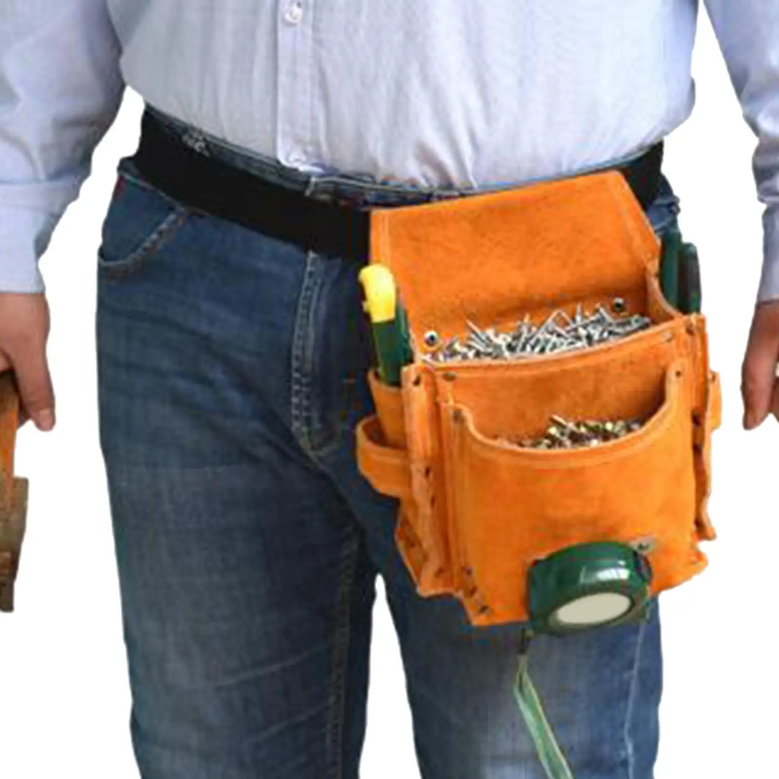 

Leather Waist Tool Bag with Adjustable Belt for Carpenters Sturdy Versatile