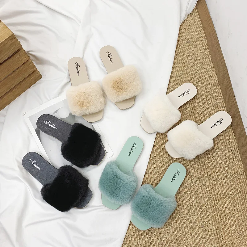 Autumn and winter new fashion fluffy slippers women's outerwear ins home indoor women's winter slippers