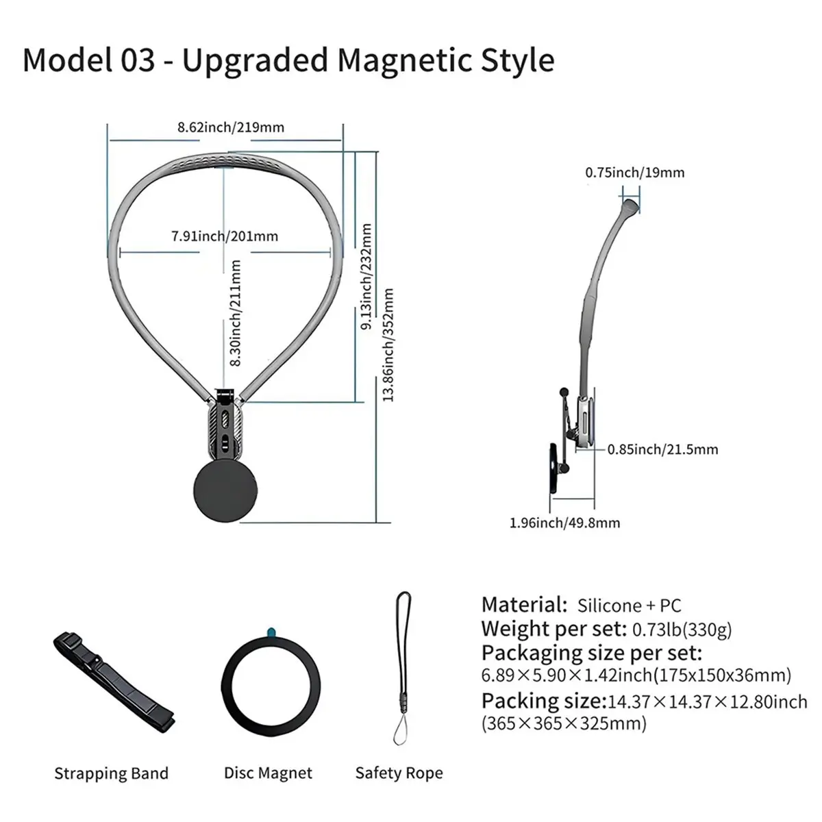^DT1183~~Magnetic Neck Mount for Smartphones, Adjustable Strap, Hands-Free POV/Vlog, for & Android