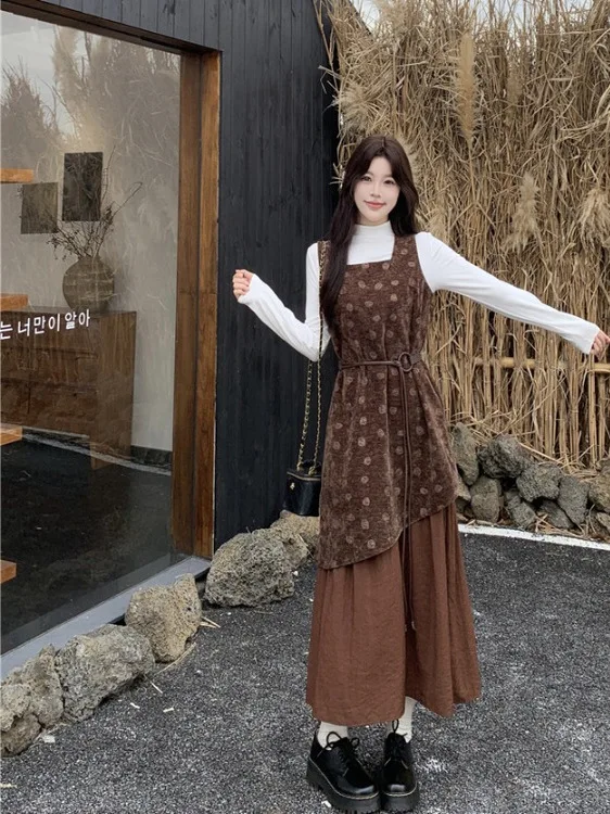 

plus Size Velvet Vest Dr Women's Autumn Winter New Sle Inner f High Collar Long Sve T-irt Sweet Ci Commute