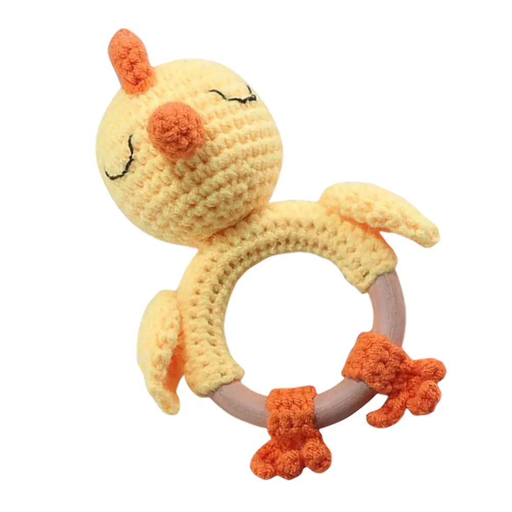 1 szt. Kreatywna drewniana grzechotka w kształcie kurczaka, ręcznie robiona na drutach, wspomaga rozwój chwytania, wzrok i koordynacji słuchowej dziecka.