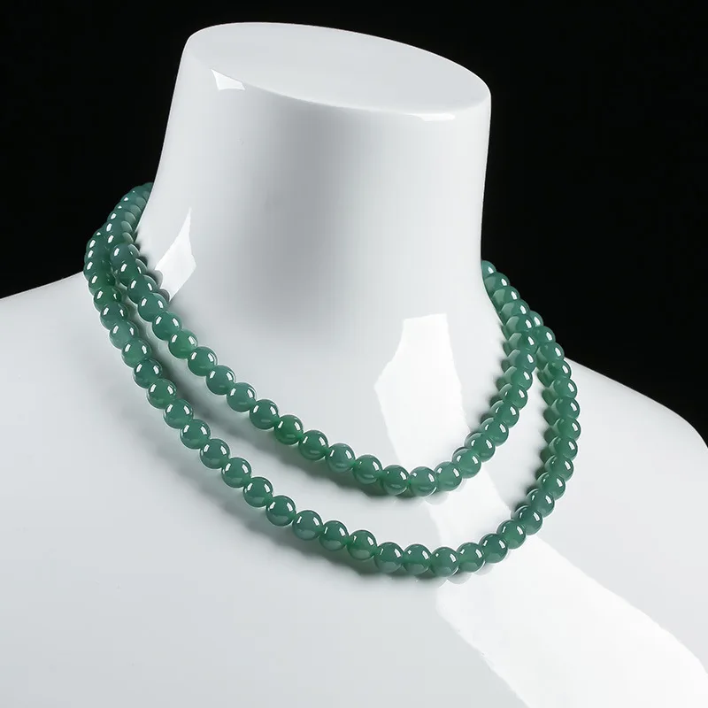 Myanmar Mine Timber A- Level round Beads Wholesale Ice Waxy Kinds Jade Blue Water Necklace for Women