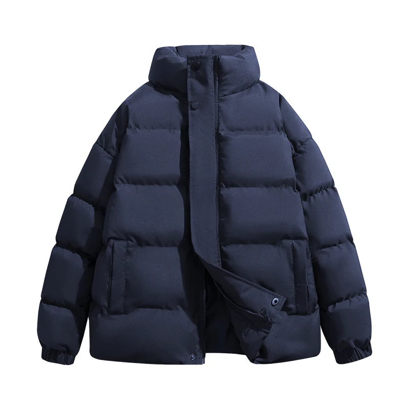 en Stand Collar Solid Winter Puffer Jacket Loose Thick Padded Coat