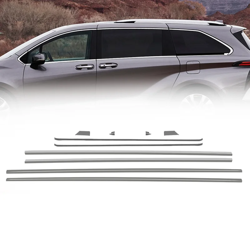 

Cars Accessories Side Door Stainless Steel Paste Chrome Strip Black Window Trim For Toyota Sienna 2021 2022 2024